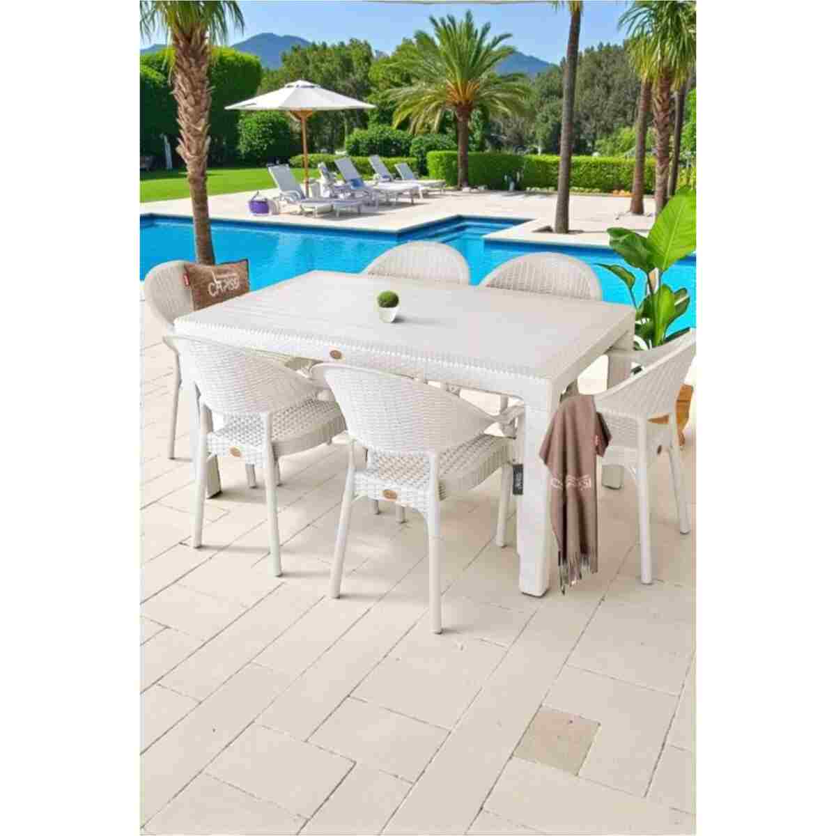 nar sokağı Bambu Kapiçino 90x150 Cm Camsız Rattan Bahçe Balkon Masa Takımı - Görsel 5