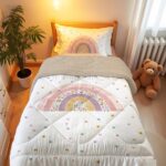 Evmila Gökkuşağı ve Kır Çiçeği Desenli Tek Kişilik 160x220 Cm Welsoft Çift Taraflı Yorgan Ve Uyku Seti