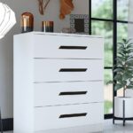 Metalia Gm 084 Almina 4 Çekmeceli Siyah Kulplu Beyaz Şifonyer