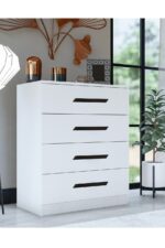 Metalia Gm 084 Almina 4 Çekmeceli Siyah Kulplu Beyaz Şifonyer