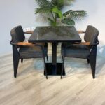 trendloom Cafe Masa Sandalye Siyah Mermer Desenli Mdf
