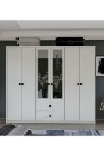 Metalia Gm 036 Lüx Düğme Kulplu 6 Kapı 2 Çekmeceli Aynalı Gardırop