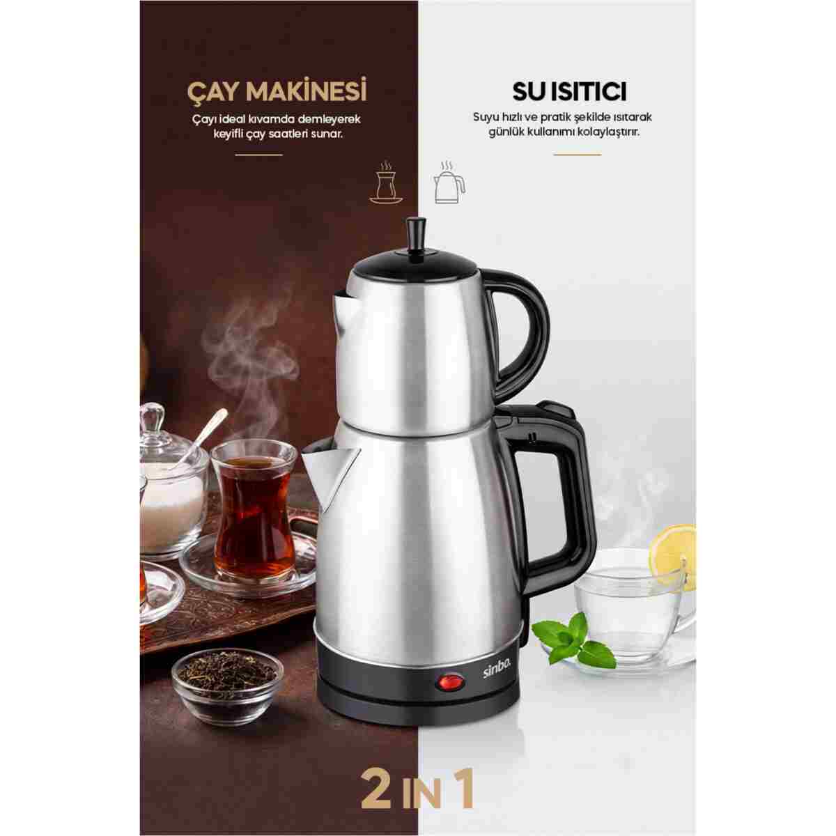 Sinbo STM-5827 2’si 1 Arada Paslanmaz Çelik Çay Makinesi ve Su Isıtıcı Kettle - Görsel 5