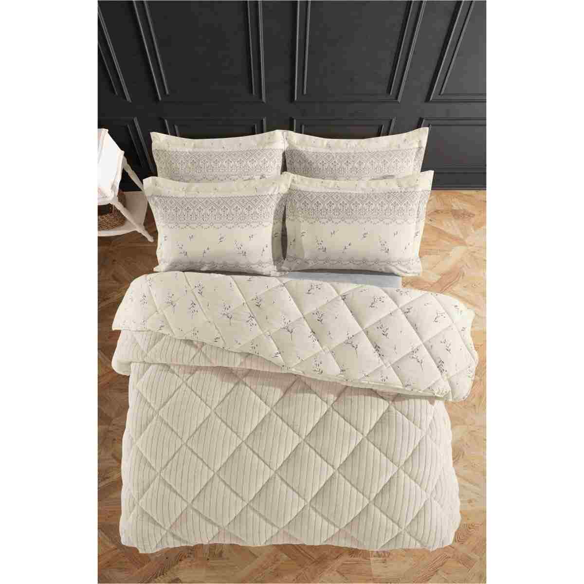 Otelonia Striped Jakarlı Wellsoft Çift Kişilik Uyku Seti Lastikli Çarşaflı 4 Parça - Görsel 4
