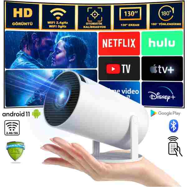 ROBEVE Mini Projeksiyon Taşınabilir Projeksiyon Cihazı HD Projeksiyon Cihazı Android TV Projeksiyon
