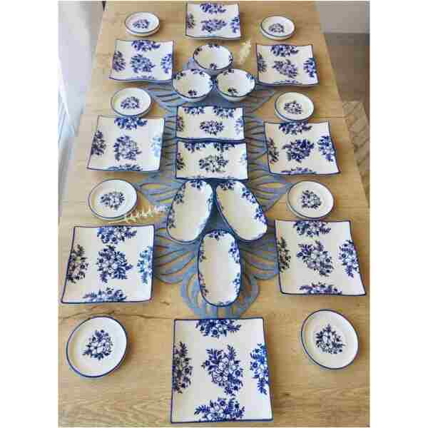 VENÜS HOME DECORATION Yasemin Desen 8 Kişilik 24 Parça Uzun Sunumlu Çay Tabaklı Kahvaltı Takımı