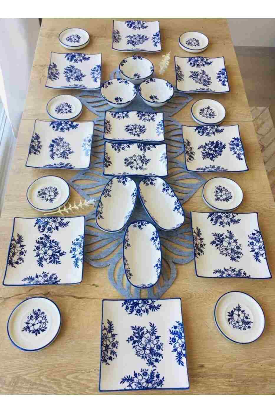 f3a6cf33e66f0d0985ea8081dd551cda VENÜS HOME DECORATION Yasemin Desen 8 Kişilik 24 Parça Uzun Sunumlu Çay Tabaklı Kahvaltı Takımı - Görsel 1