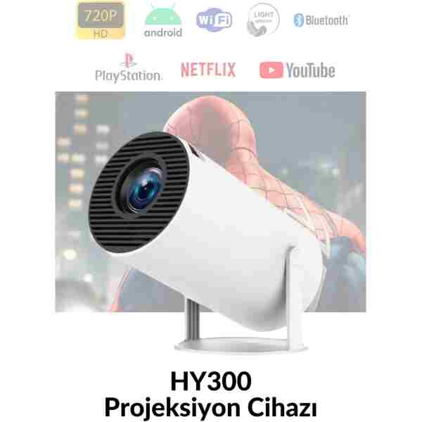 ELECTROZEN HY300-1 Taşınabilir Projektör 1080P Android Son Sürüm Kablosuz Bağlantı Mini Ev Sineması 4K yansıtma