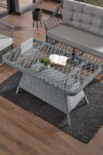Evdemo Icon Rattan Bahçe Balkon Oturma Takımı 2+1+1+Camlı Masa Gri - Görsel 4