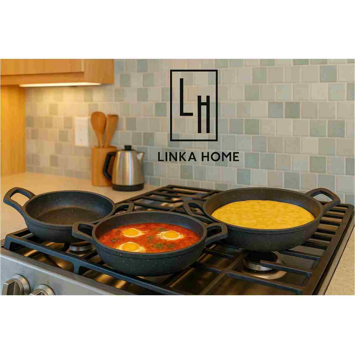LinkaHome 3 Lü Döküm Granit Sahan Seti Tava Seti 18/20/22 Cm - Görsel 11