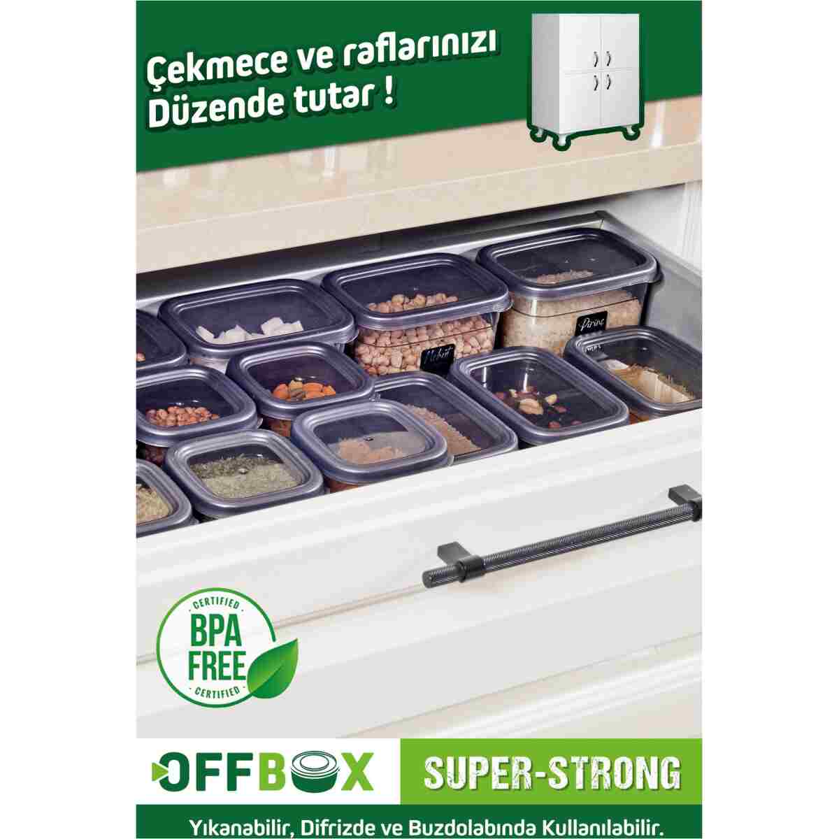 OFFBOX 12 Adet 24 Parça 1,2 Litre Kare Erzak Bakliyat Saklama Kabı Seti Baharatlık 20 Adet Etiket Hediyeli - Görsel 3