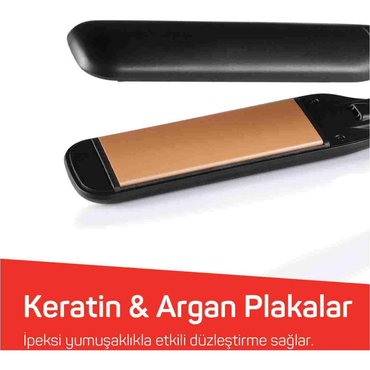 Arzum AR5192 Mona Sense Geniş Plakalı Saç Düzleştirici, Keratin, Argan Yağlı Plaka,İyon Teknolojisi,Siyah - Görsel 3