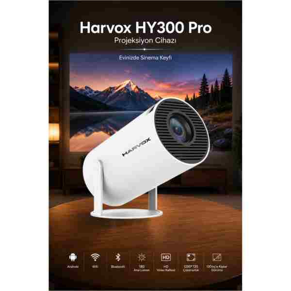 HARVOX HY300 Pro Upgrade Projeksiyon Cihazı Taşınabilir Android Sistemli Wifi HDMI USB Destekli Projektör