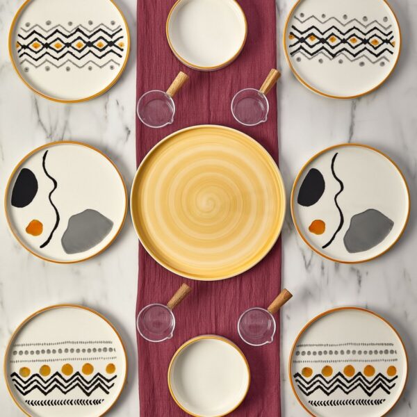 Kitchen Life 15 Parça 6 Kişilik Axial Stackable Kahvaltı Takımı Sosluklu Kahvaltılık Sunum Seti Tabağı