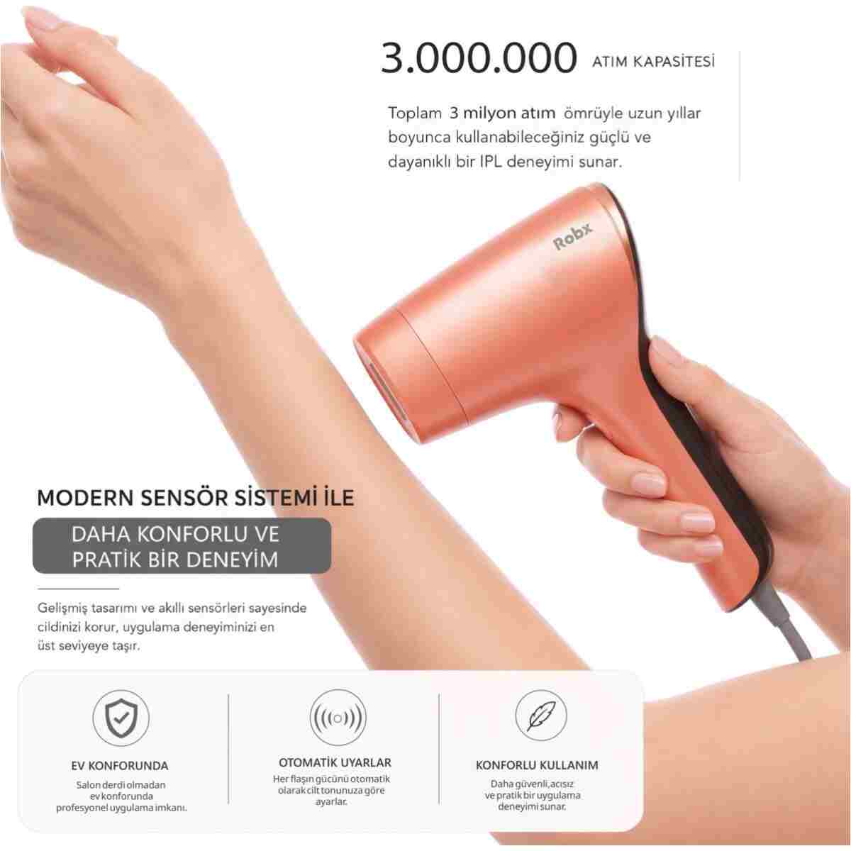 ROBX A05 3 Milyon Atım Akıllı Cilt Tanıma Ultra Seri Atım 3 Başlık IPL Lazer Cihazı - Görsel 6