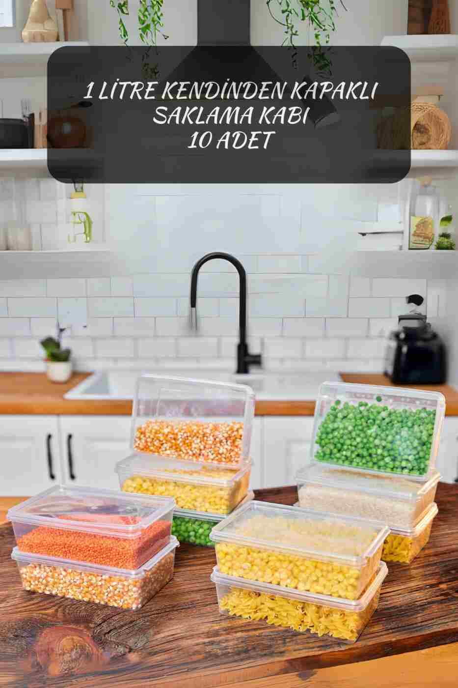 f537ad34354b5574f517c5ade7ed998a Codemfire Saklama Kabı 1 Litre 10 Adet Kendinden Kapaklı, Kilitli, Dondurucu, Gıdaya Ygun (19*13*6)cm - Görsel 1
