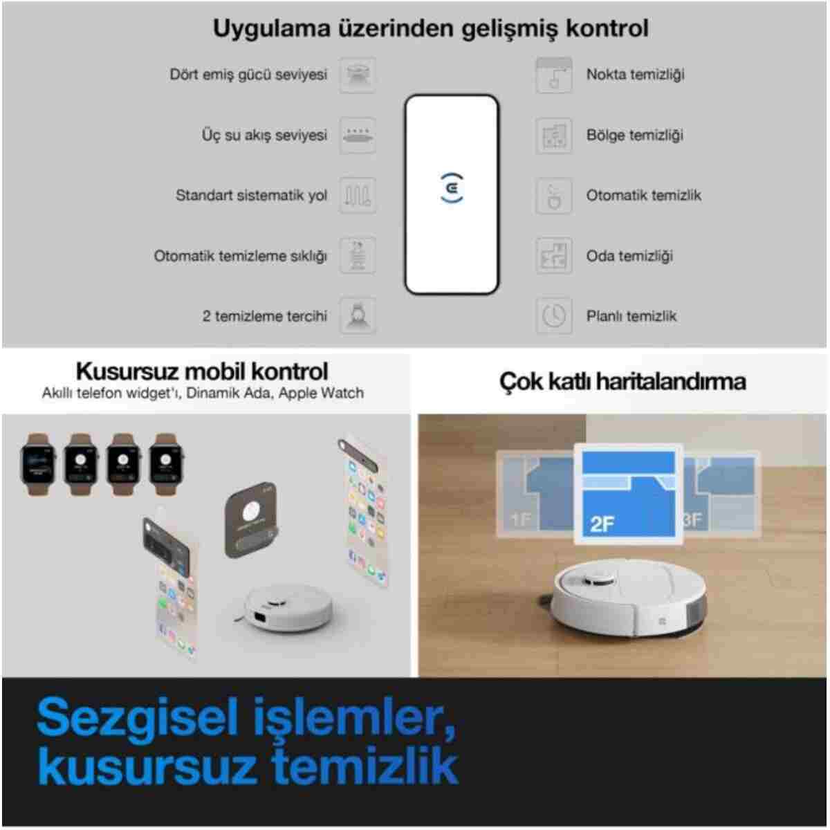 Ecovacs Deebot N20e Plus Robot Süpürge ve Paspas, Otomatik Toz Torbasız Boşaltma İstasyonu, 11000Pa - Görsel 15