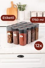 Vienev Beyaz Serigrafi Etiketli Kare Erzak Saklama Kabı 12'li Set 4x(0,55 LİTRE, 1,2 LİTRE, 1,75 LİTRE) - Görsel 11