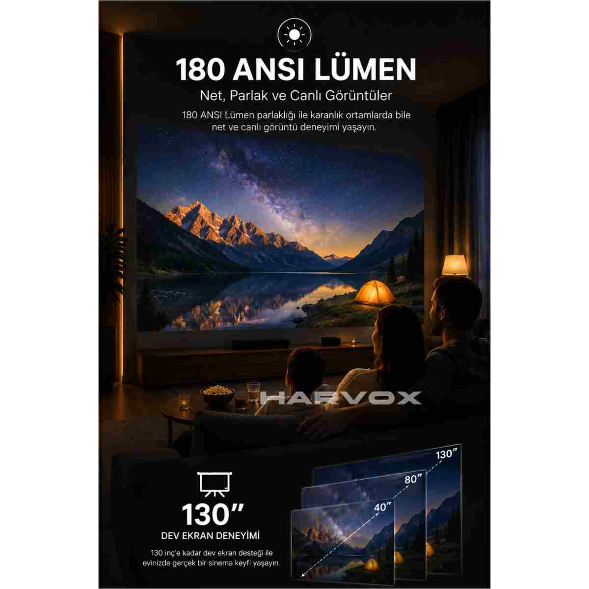 HARVOX HY300 Pro Upgrade Projeksiyon Cihazı Taşınabilir Android Sistemli Wifi HDMI USB Destekli Projektör - Görsel 2
