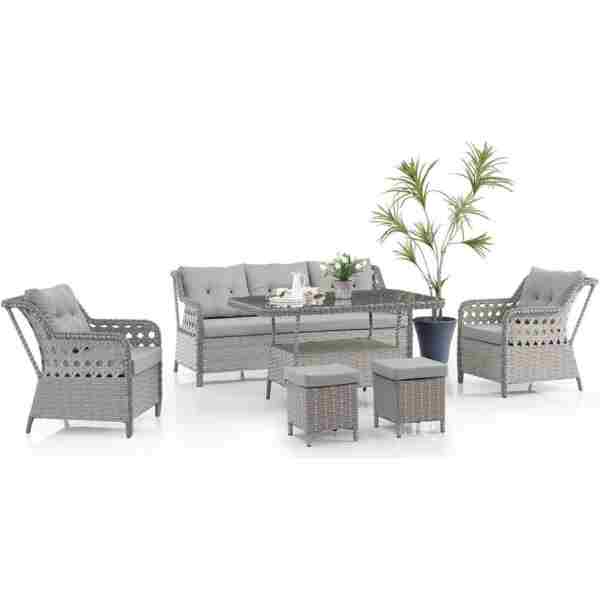 Evdemo Deniz Rattan Puflu Bahçe Balkon Takımı 3+1+1 Gri