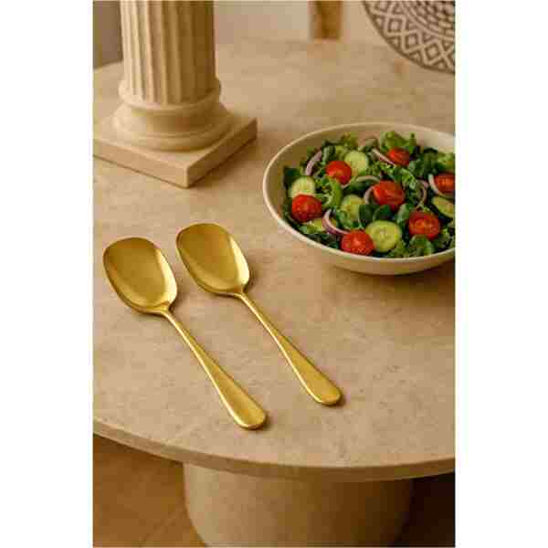 AYGÖREN HOME Pratik 2 ADET Paslanmaz Gold Çelik Lüx Servis Salata Kaşığı Spatula Çelik Yemek Servis Kaşığı 21cm