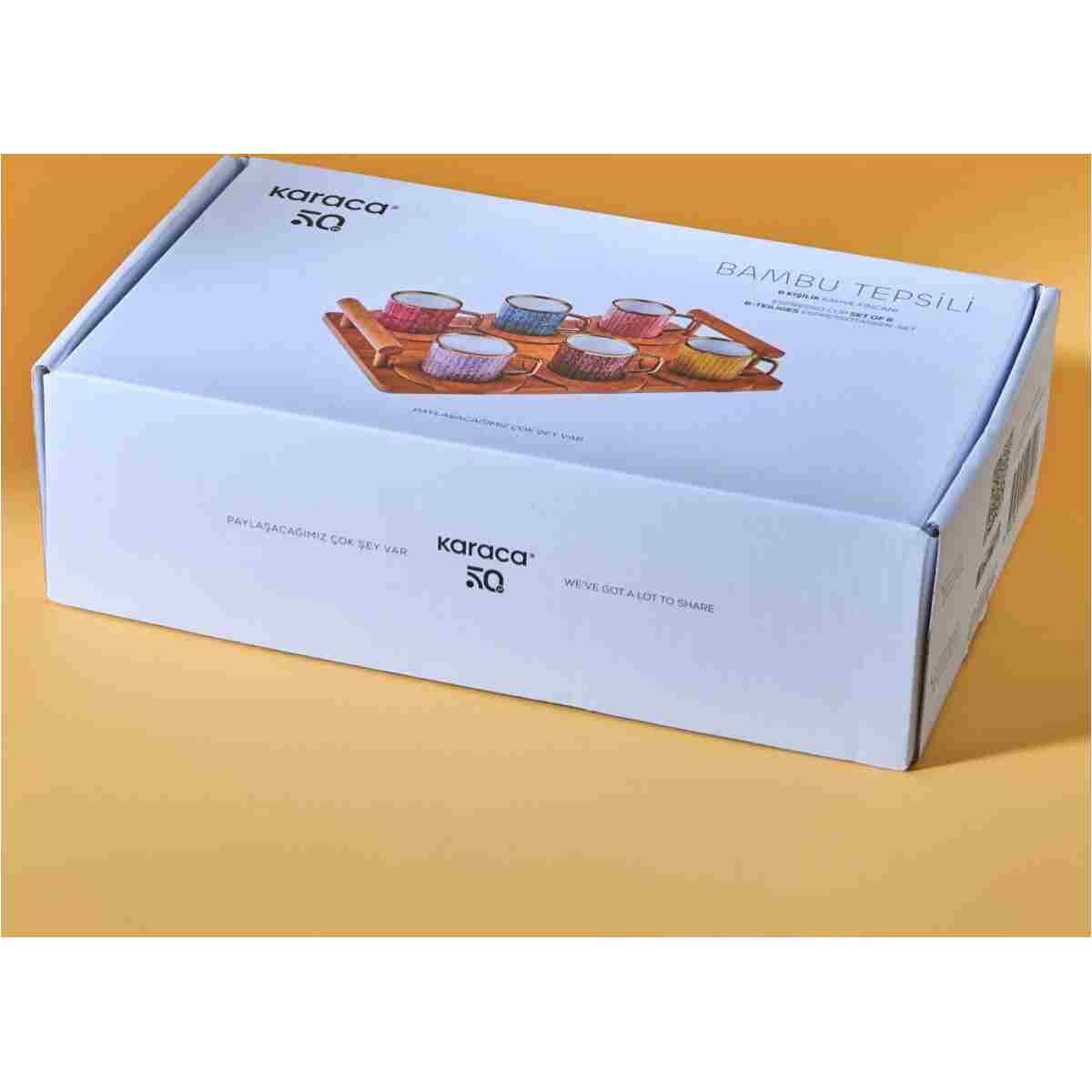 Karaca Bambu Tepsi Hediyeli 6 Kişilik Renkli Kahve Fincan Takımı 90 ml - Görsel 18