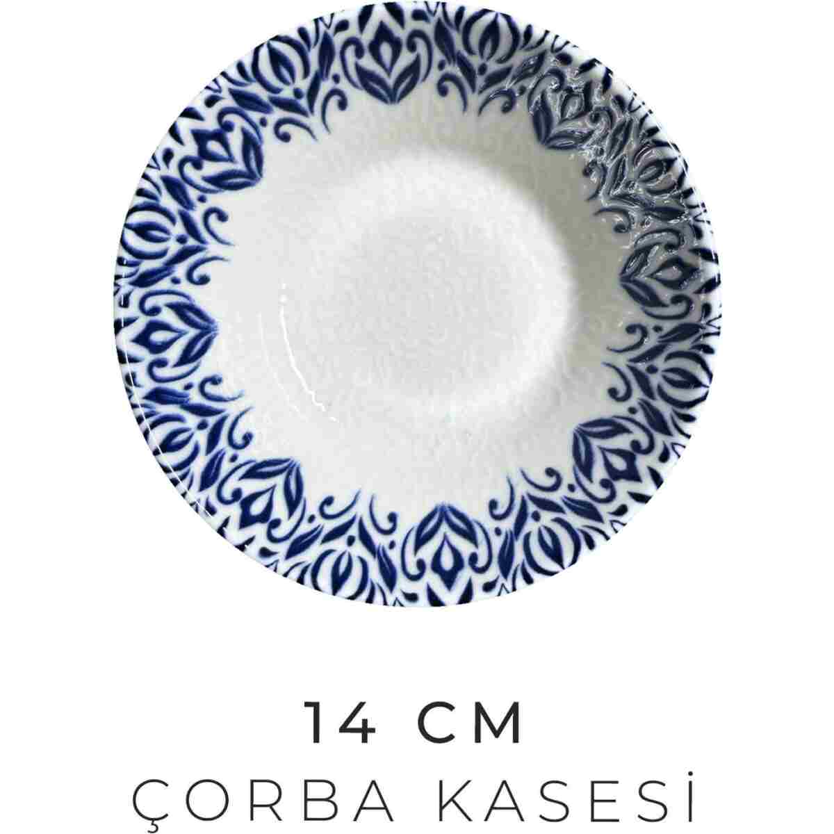Kitchen Life 24 Parça 6 Kişilik Lale Lacivert Kenarlı New Bone Porselen Yemek Takımı - Çorba Servis Yemek Tabak - Görsel 10