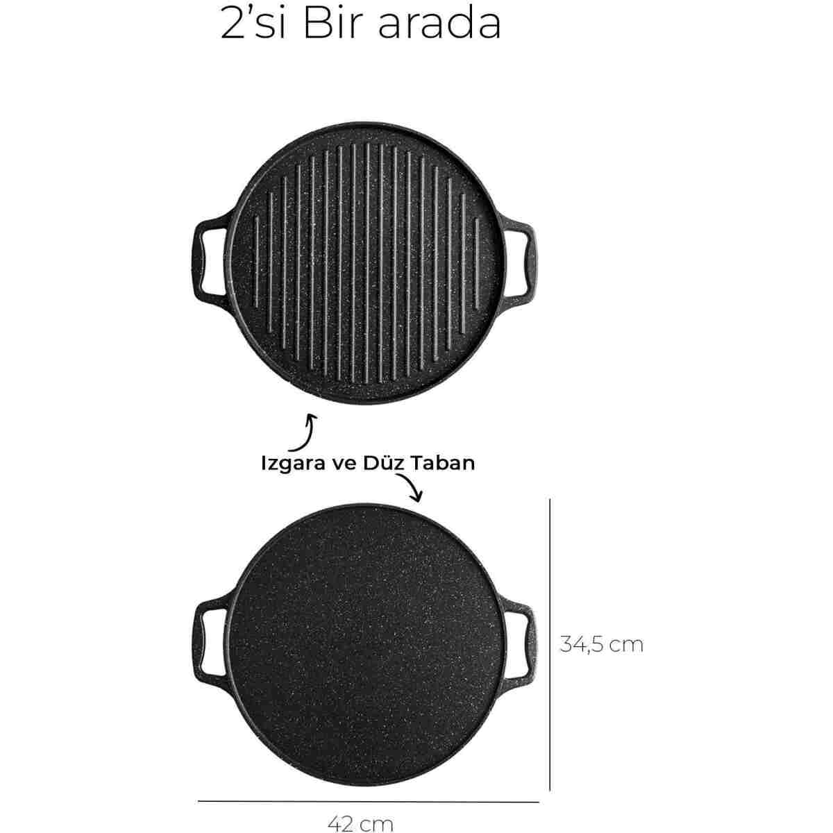ACAR Diamante Döküm Çift Taraflı Izgara - Gözleme Tavası - 34 cm - Görsel 7