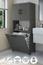 Bofigo Çok Amaçlı Dolap Banyo Dolabı Kirli Çamaşır Sepeti Dolabı Damla Beyaz - Görsel 8