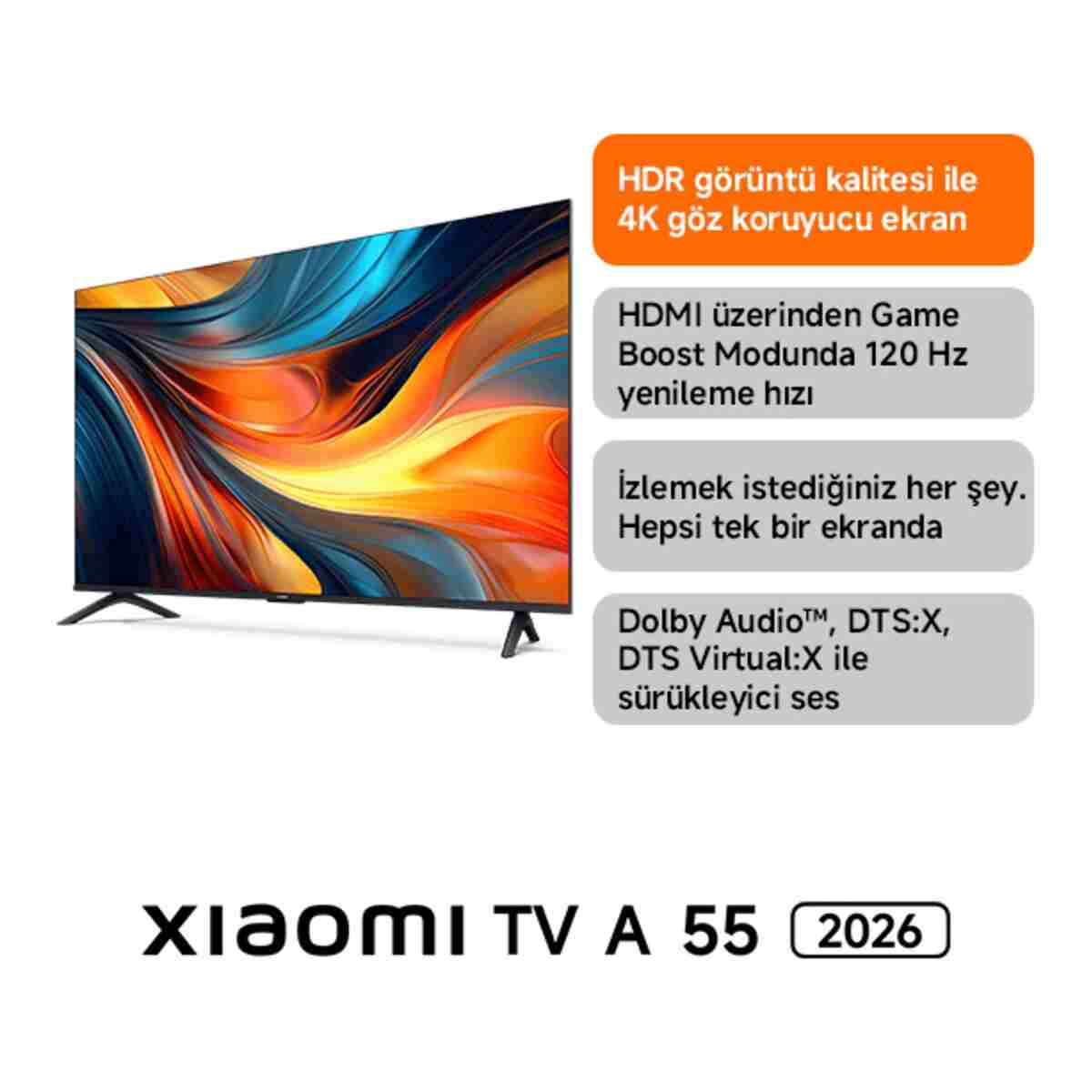 Xiaomi TV A 55 2026 - 55" 140 4K Ultra HD Google Smart 120Hz Game Boost AirPlay Destekli Uydu Alıcılı TV - Görsel 3
