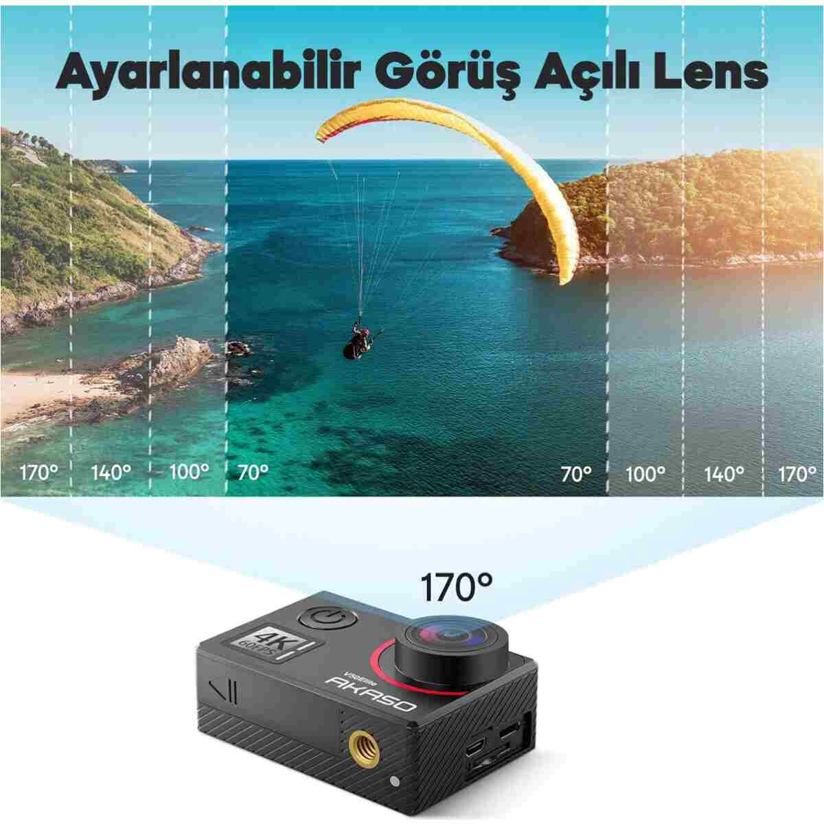 AKASO V50 Elite 4K/60FPS 20MP Wi-Fi Aksiyon Kamera ve Aksesuar Seti, Su Geçirmez Kılıf, App Kontroll - Görsel 5