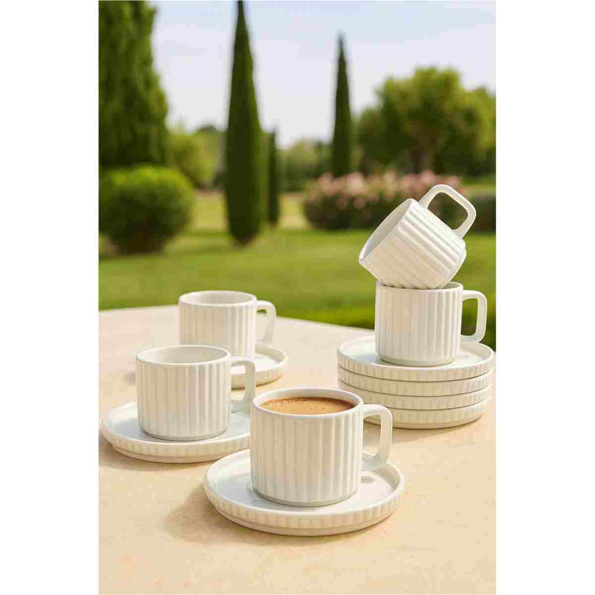 Kitchen Life 6 Kişilik Çizgili Modern Tasarımlı Kahve Fincanı Takımı - Satürn Fincan Seti - Görsel 10