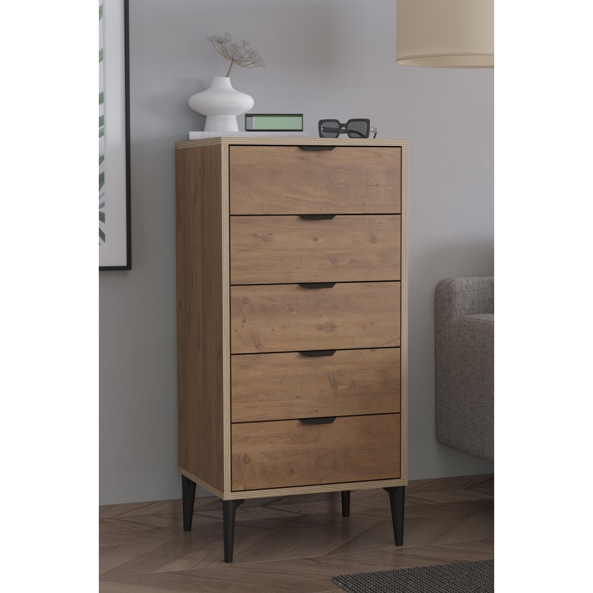 SARMOBİ Arden 5 Çekmeceli Şifonyer/Çamaşırlık 50x105x40 cm Atlas Çam – Modern Tasarım - Görsel 2