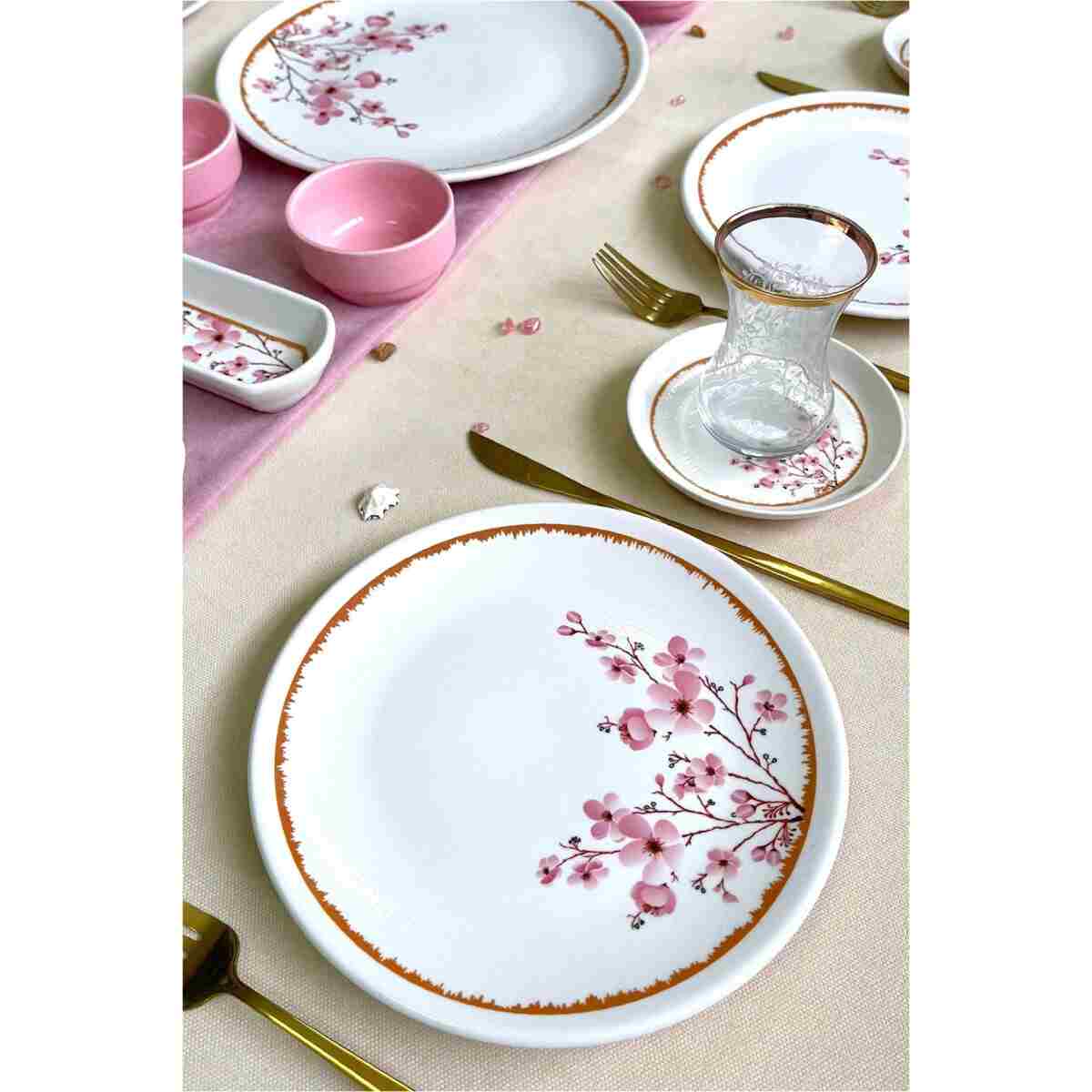 Erbaşlar Lüx Seramik Sakura Çiçeği 6 Kişilik 21 Parça Sakura Çiçeği Kahvaltı Takımı, Seti - Görsel 2