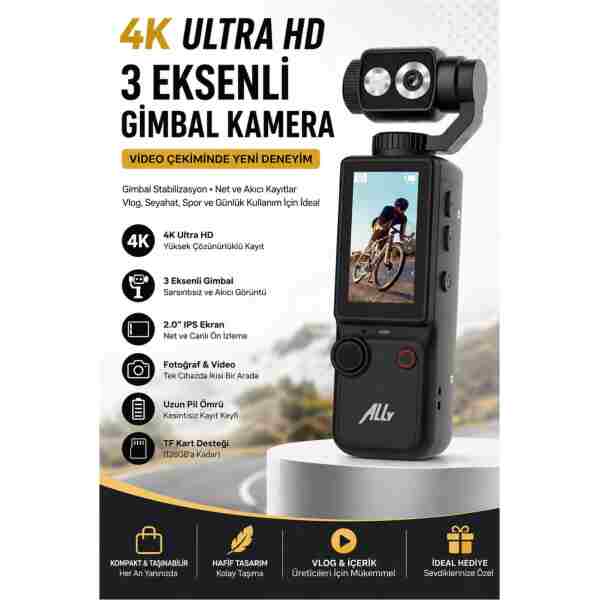 Ally Q8 PocketPro 4K Ultra HD Dijital Aksiyon ve Vlog Kamerası
