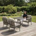 Tu Tienda KARTEPE ALÜMİNYUM 2 1 1 SEHPA(60*90) RATTAN BAHÇE BALKON TAKIMI,ANTRASİT RATTAN/GRİ KUMAŞ
