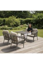 Tu Tienda KARTEPE ALÜMİNYUM 2 1 1 SEHPA(60*90) RATTAN BAHÇE BALKON TAKIMI,ANTRASİT RATTAN/GRİ KUMAŞ