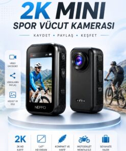 NEFFO 2K Mini Spor Kamera Vücut Kamera | 1.47" HD Ekran | Video Kaydedici | Motor Montaj Uyumlu | Seyahat