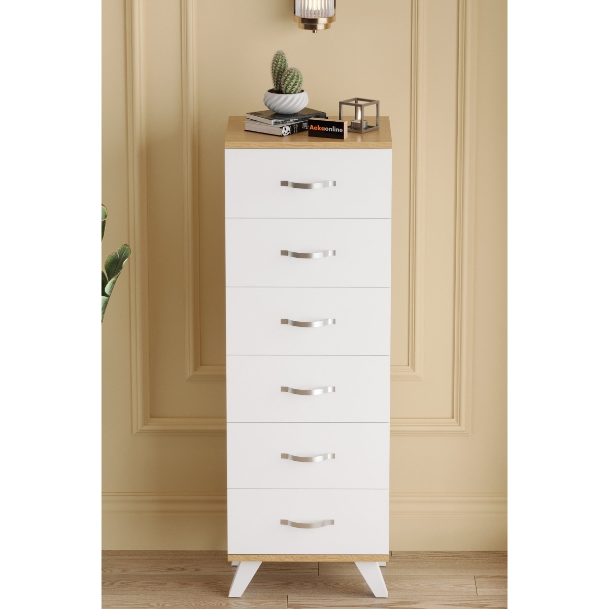 AEKA AE-3038 Belinda 6 Çekmeceli Beyaz Çam Şifonyer Komodin 132*45*36 cm - Görsel 4