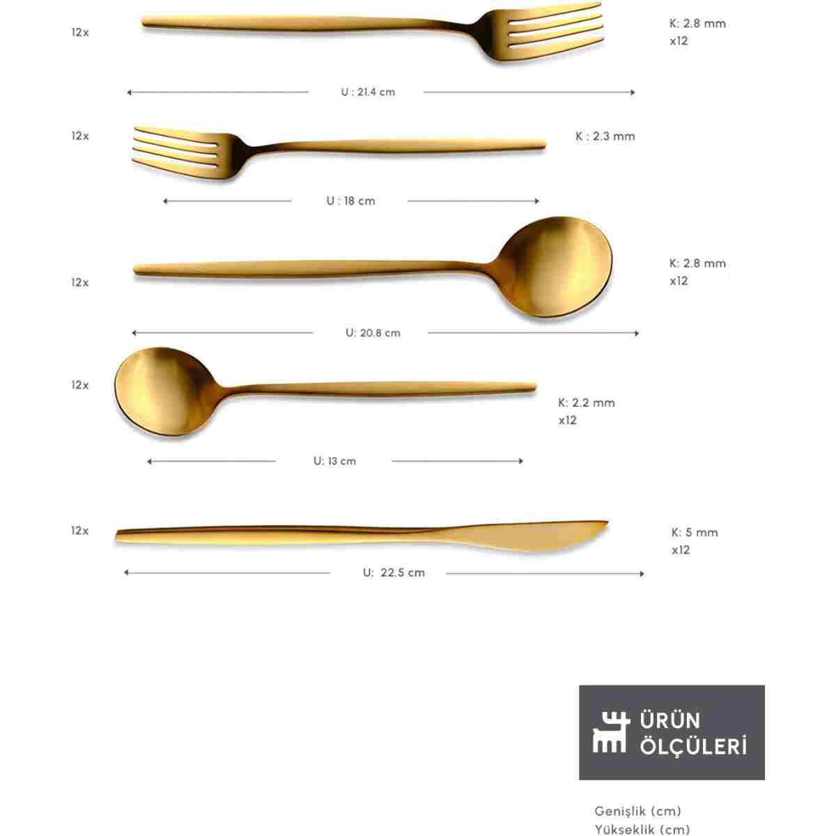 Karaca Orion Mat Gold 12 Kişilik 60 Parça Çatal Kaşık Bıçak Takımı - Görsel 2