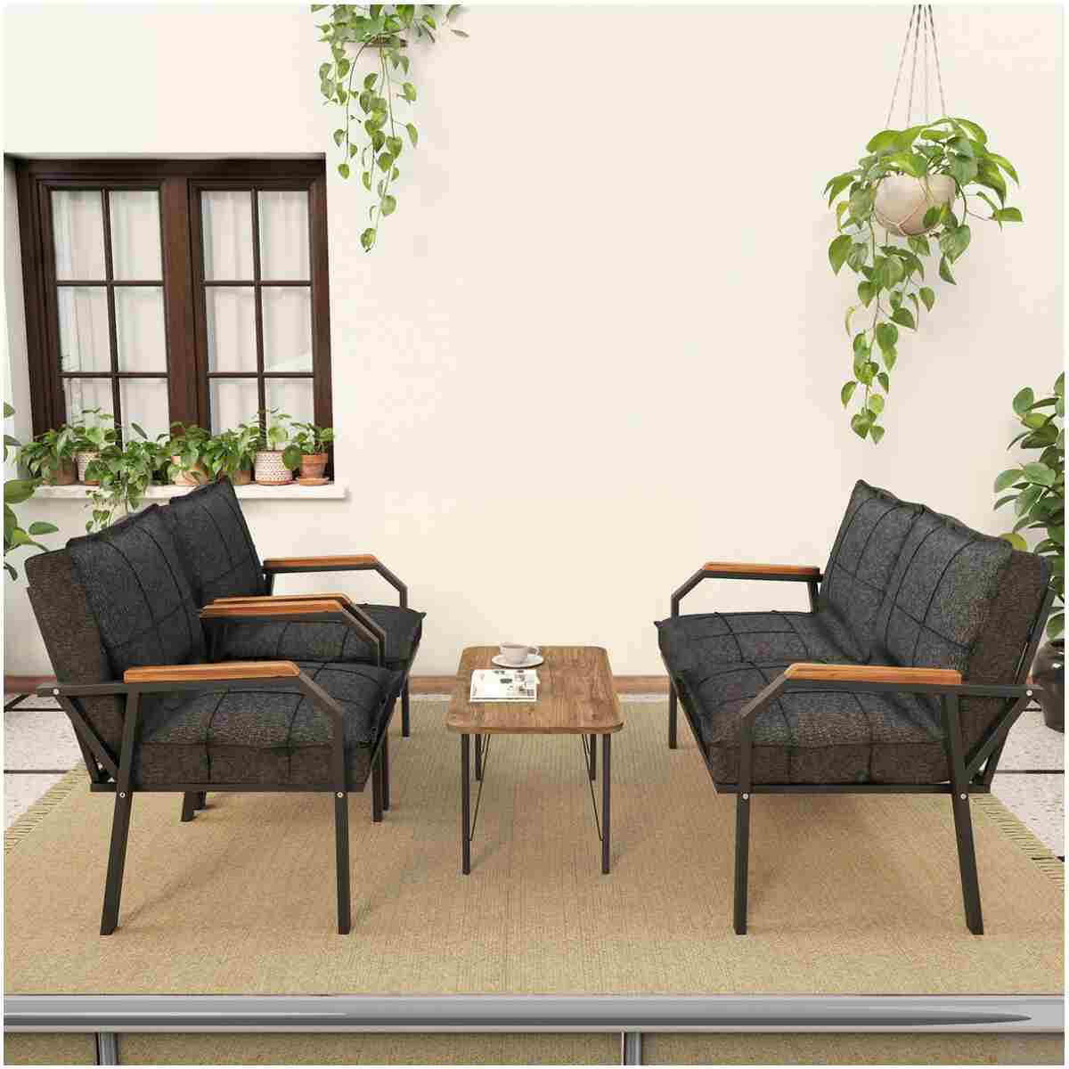 Mygusi Hayal Balkon, Bahçe, Cafe, Metal Kanepe Koltuk Takımı , Bahçe Mobilyası, 211 Sehpalı - Antrasit - Görsel 2
