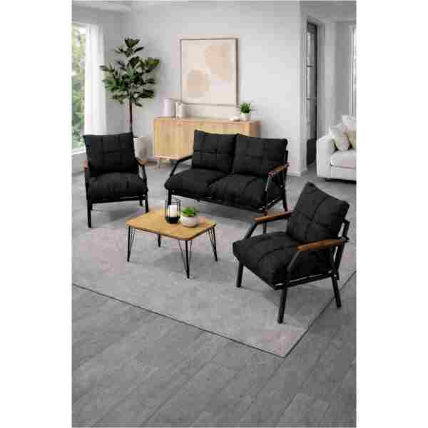 UFUK HOME Sehpalı Siyah 211 Fermuarlı Bahçe Balkon Takımı, Cafe, Salon - Metal Kanepe Koltuk Takımı