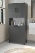 Bofigo Çok Amaçlı Dolap Banyo Dolabı Kirli Çamaşır Sepeti Dolabı Damla Antrasit - Görsel 3
