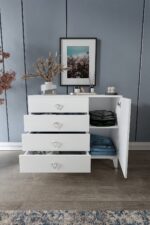mapahomeliving Simple 4 Çekmeceli 1 Kapaklı Modern Şifonyer Beyaz Gümüş - Görsel 5
