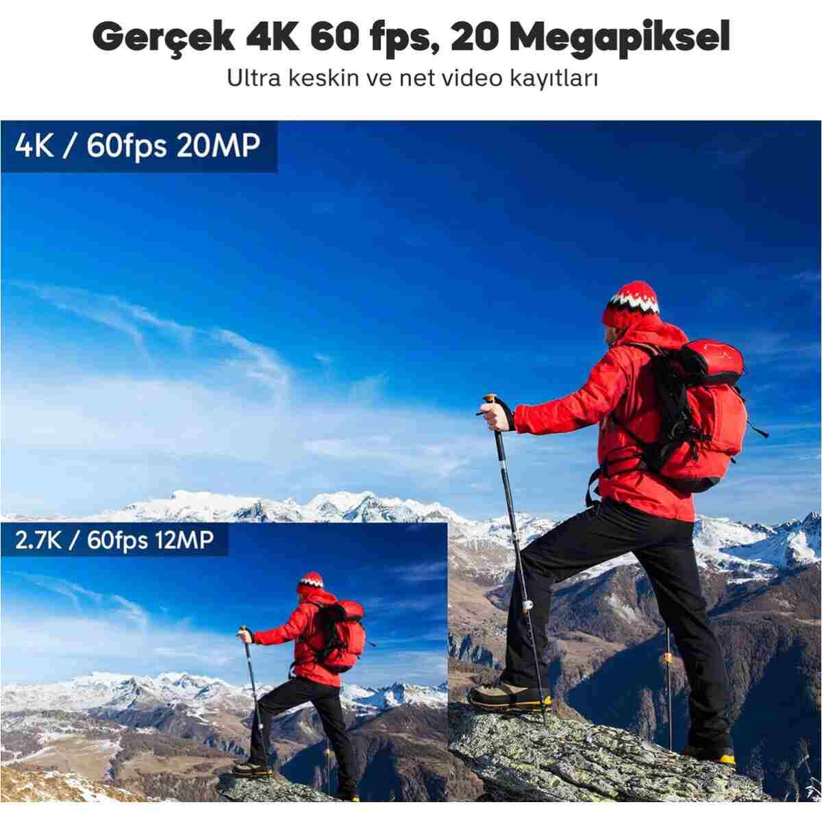 AKASO V50 Elite 4K/60FPS 20MP Wi-Fi Aksiyon Kamera ve Aksesuar Seti, Su Geçirmez Kılıf, App Kontroll - Görsel 8