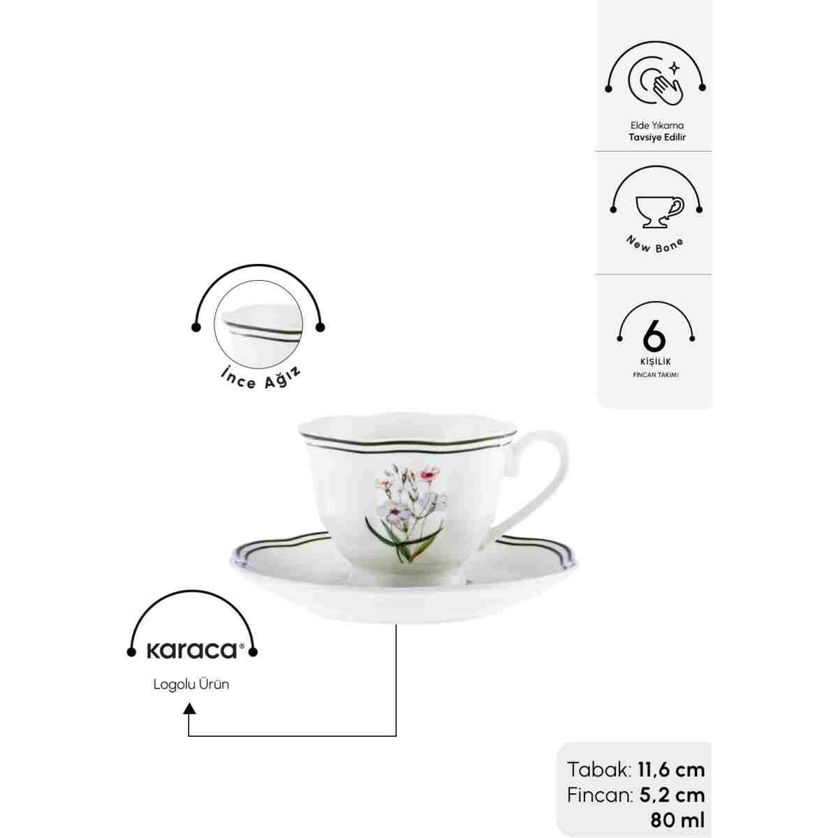 Karaca Little Garden 6 Kişilik Kahve Fincan Takımı 80 ml - Görsel 2