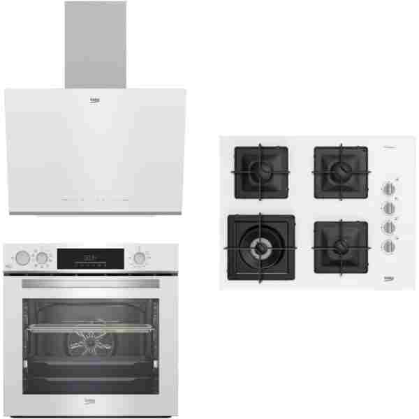 Beko Beyaz Cam Buhar Destekli FitFry WOK Gözlü Ankastre Set