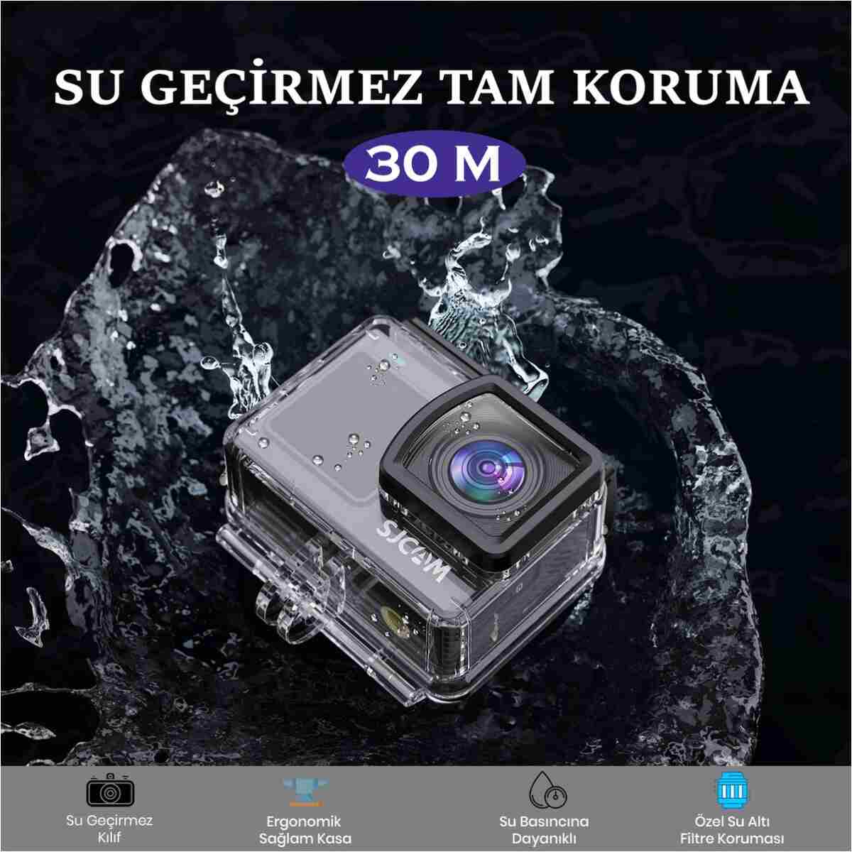 SJCAM Sj6 Pro Wifi 4k60 Uhd 24mp 165° Geniş Açı 1000mah 2”/1.3” Çift Ekranlı Aksiyon Kamerası Siyah - Görsel 11