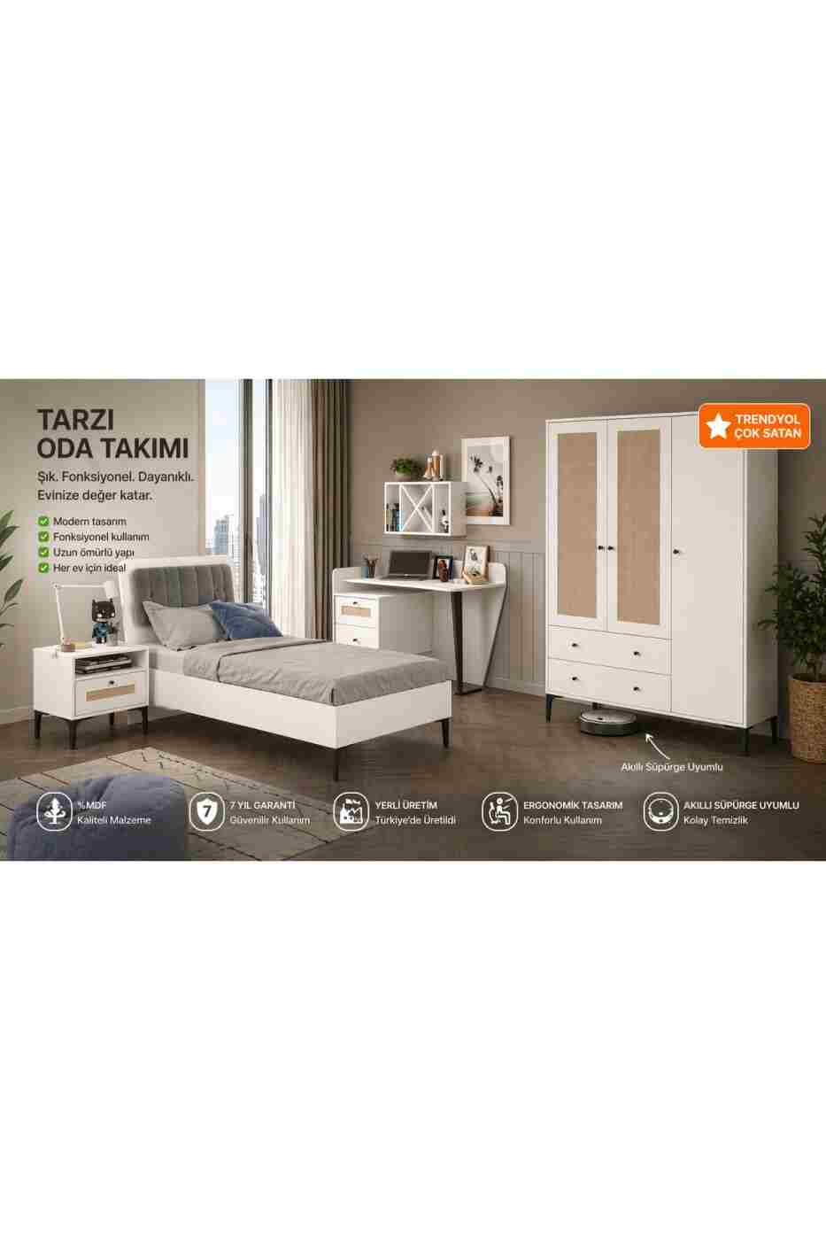 fac99b097a87a6192dac13d9df42601c VENATTO Trio White L Genç Odası Takımı(%100mdf) - Görsel 1