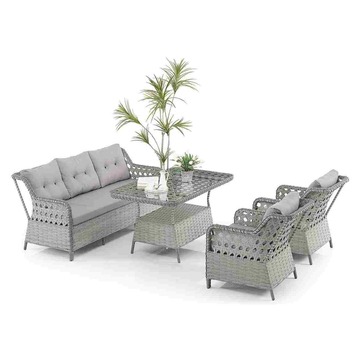 Evdemo Deniz Rattan Puflu Bahçe Balkon Takımı 3+1+1 Gri - Görsel 2